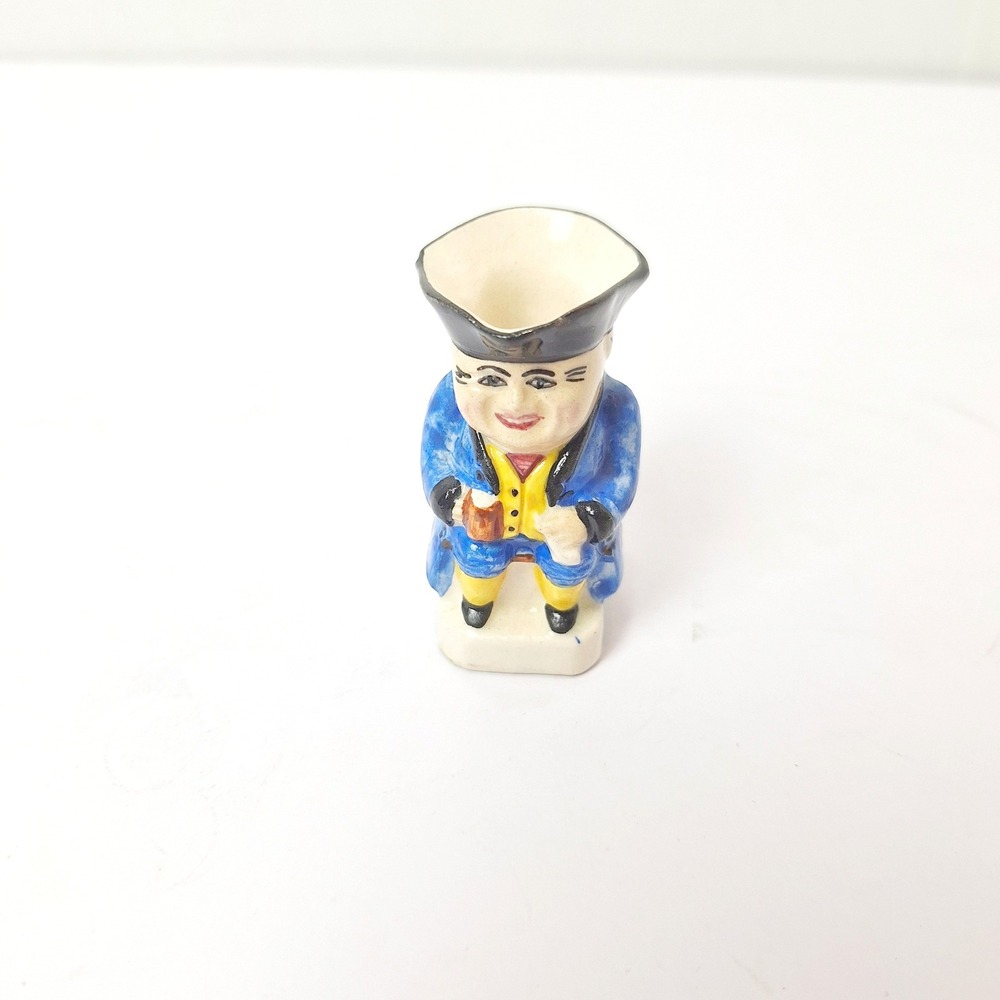 Vintage Devonmoor England Miniature Toby Jug Blue Coat Character Pitcher 2"